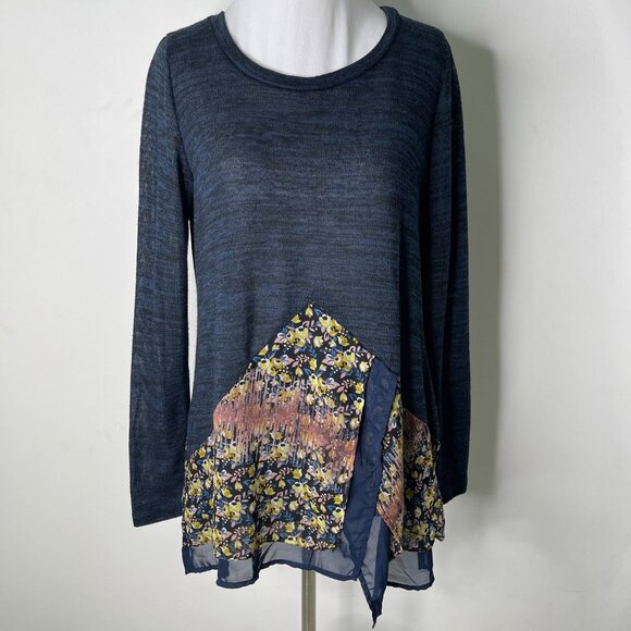 Poeme Tops - Poeme Women's Navy Blue Floral Long Sleeve Crewneck Blouse Size Medium
